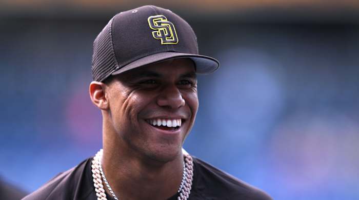 San Diego Padres right fielder Juan Soto (22) looks on during batting practice before the game against the Colorado Rockies at Petco Park.